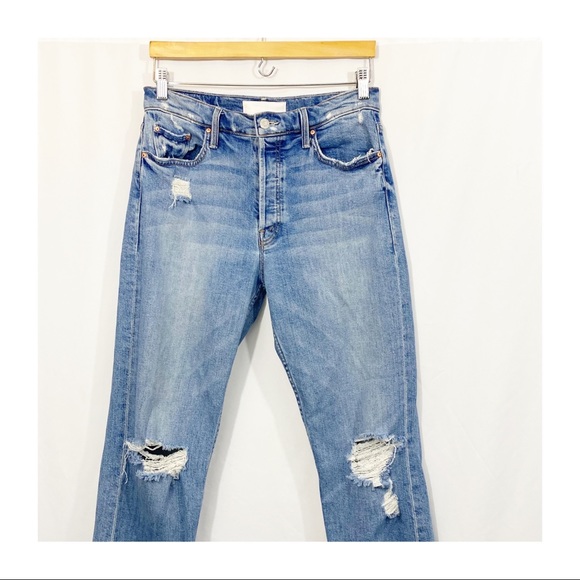 MOTHER Superior The Tomcat Distressed Straight High Rise Denim Jeans Confession - Picture 4 of 14